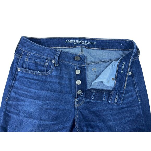 American Eagle Outfitters Women's Blue Jeans Tom Girl Distressed Button Up Pants - Picture 3 of 9